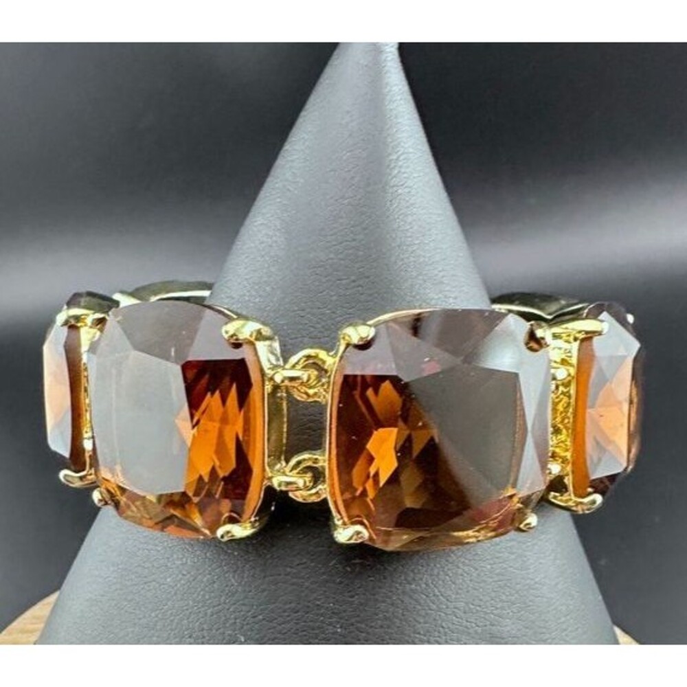 Lauren Ralph Lauren Gold Tone metal Cushion Cut Amber Color Glass Bracelet 7.25"